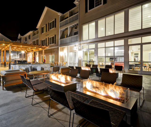 Fire pits and barbecue grills outside of Homewood Suites Oakland